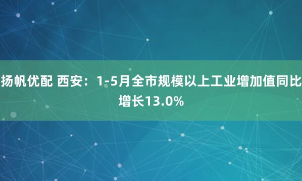 扬帆优配 西安：1-5月全市规模以上工业增加值同比增长13.0%