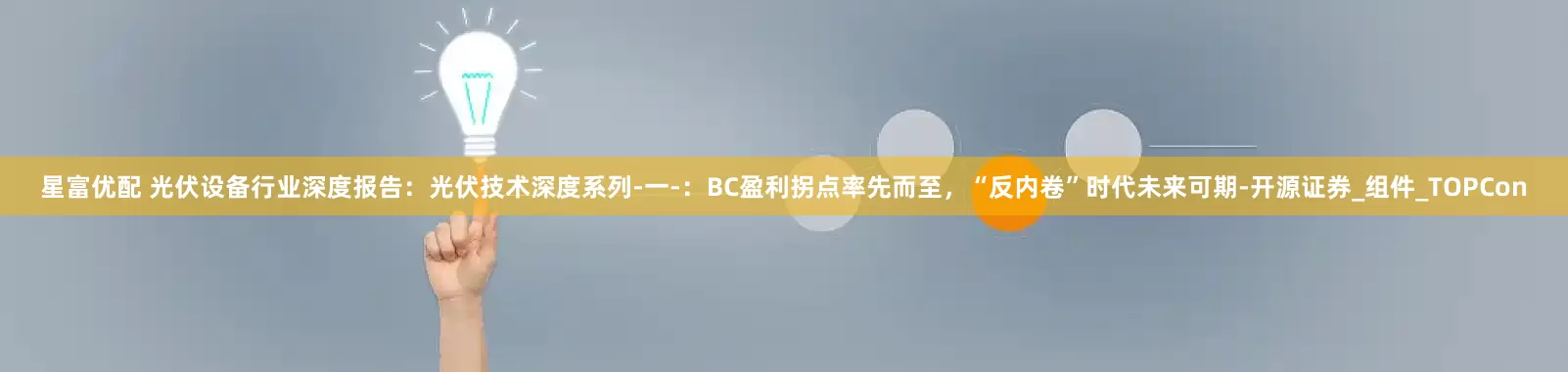 星富优配 光伏设备行业深度报告：光伏技术深度系列-一-：BC盈利拐点率先而至，“反内卷”时代未来可期-开源证券_组件_TOPCon